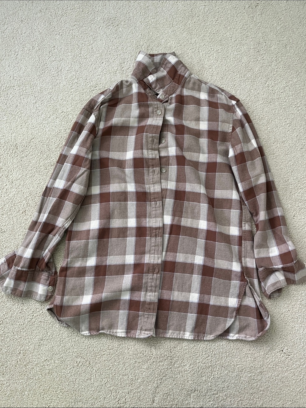 Uniqlo Brown and White Plaid Button-Down Shirt